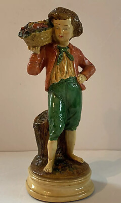 #ad Vintage Borghese 8.5quot; Victorian Peasant Boy Fruit Basket Chalkware Figurine $25.99