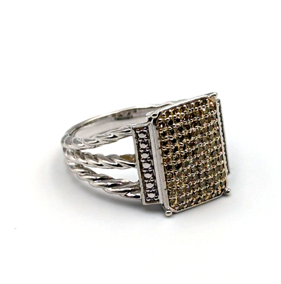 #ad Sterling Silver 925 0.46ctw Pave Champaign Diamond Rectangular Cushion Ring Sz 9 $199.00