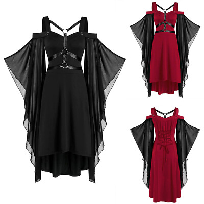 #ad Womens Gothic Steampunk Fancy Dress Halloween Party Ladies Vintage Skater Dress $33.64