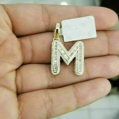 #ad Initial Alphabet Letter M Pendant Charm Baguette Diamonds 14k Yellow Gold Finish $102.84