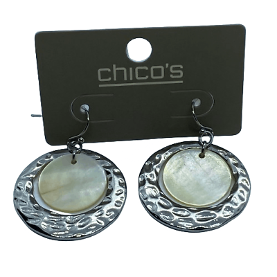 #ad Chico#x27;s Shell Shine Silver Tone amp; Shell Dangly Earrings $11.67