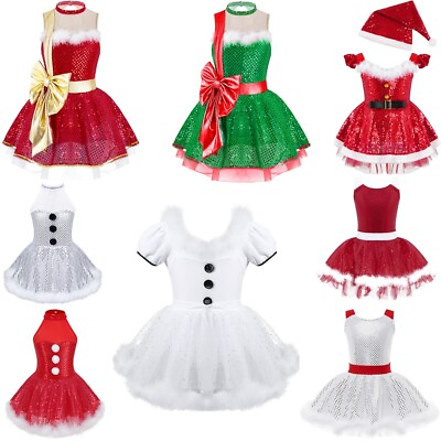 #ad Girls Sequins Tutu Dresss for Christmas Santa Snowman Cosplay Costume Dancewear $10.11