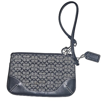 #ad Coach Wristlet Wallet Bag Black Gray Signature Canvas Leather Logo Mini Womens $15.99