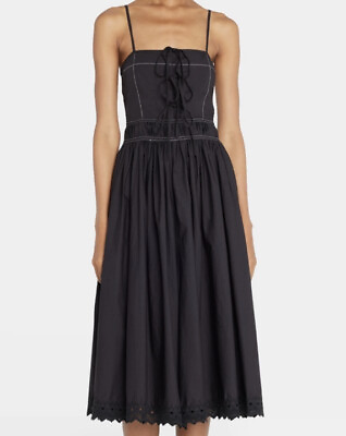 #ad RHODE Katrina Black Spaghetti Straps Cotton Midi Sun Dress US Size 12 NWT $125.00
