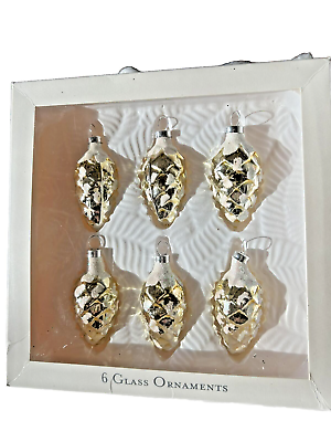 #ad Vintage Gold Glass Pinecone Frosted Christmas Ornaments Set of 6 From 2002 $22.00