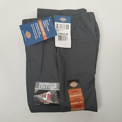 #ad Dickies Classic Fit Flat Front Charcoal Gray Boys School Pants Size 4 $10.50