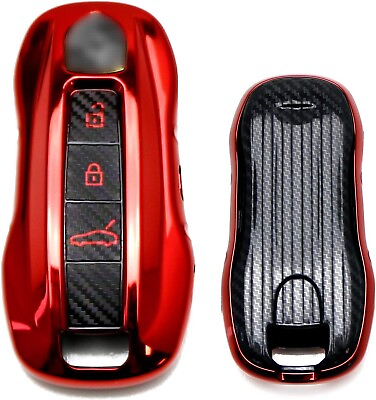 #ad Red Chrome TPU Key Fob Case Cover For Porsche 2017 up Panamera 2019 up Cayenne $13.49