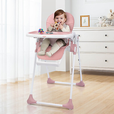 #ad SEJOY Foldable Baby High Chair Heights 4 Wheels Tray Adjustable to 6 Different $42.58