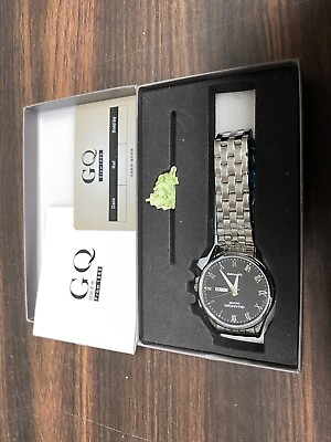 #ad GUANQIN fashion Mens Silver Watch waterproof quartz Auto Black face Stainless $49.95