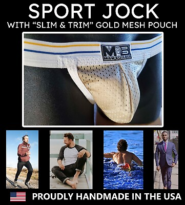#ad Sport Jock with Slim and Trim Gold Mesh Pouch Striped Waistband Jockstrap $29.50