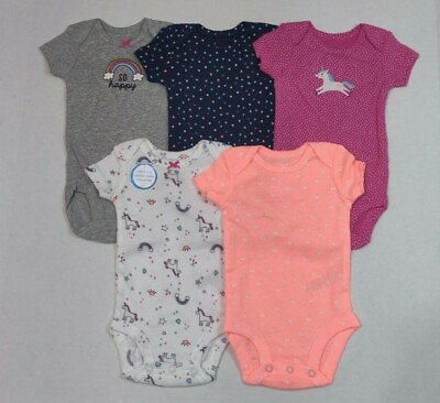 #ad Carter#x27;s 5 Pack Bodysuits for Girls Newborn 3 6 9 or 12 Months Unicorn Rainbow $5.95