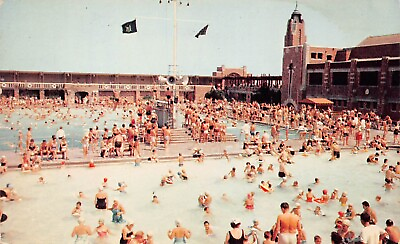 #ad Long Island State Park NY Bathhouse Swimming Pool Marine Theatre Vtg Postcard A6 $18.35