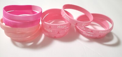 #ad 12 Breast Cancer Awareness Ribbon Silicone Bracelets Random Lot Breast Cancer $8.48