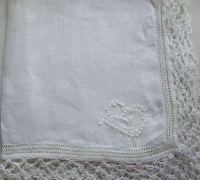 #ad Vtg Ladies Hand Monogram White Handkerchief quot;Bquot; in White. Crocheted edge. BRIDAL $4.50