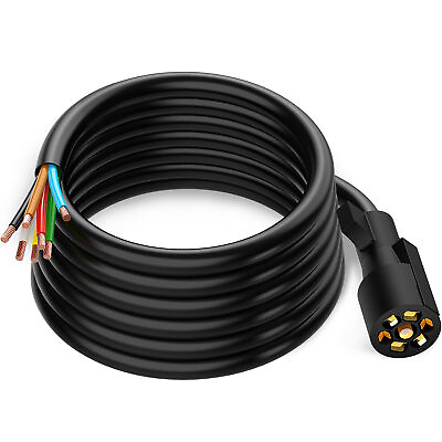#ad 7 Way Trailer Extension Cord Wire 16 Ft 7 Pin Connector Plug for RV Trailer $56.69