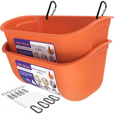 #ad Chicken Feeder Waterer Hanging or Screw in Fence Feeder with Clips 2 Orange $33.21