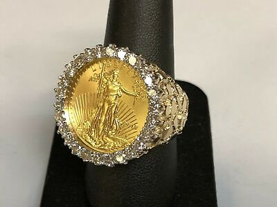 #ad 14k Yellow Gold Diamond Ring 1 4oz US Lady Liberty Coin Approx 27g amp; 1.96tcw $5061.99