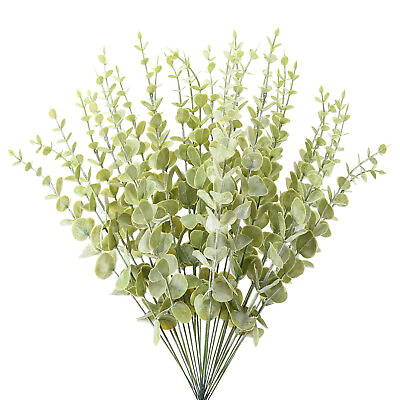 #ad 30Pcs 15quot; Artificial Eucalyptus Leaves Stems Faux Greenery White Light Green $14.58