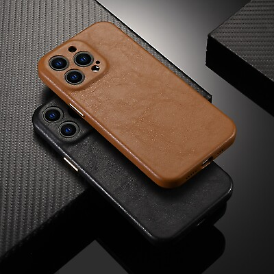 #ad For iPhone 14 Pro Max 14 Plus 14 Luxury Genuine Leather Back Phone Case Cover $13.99
