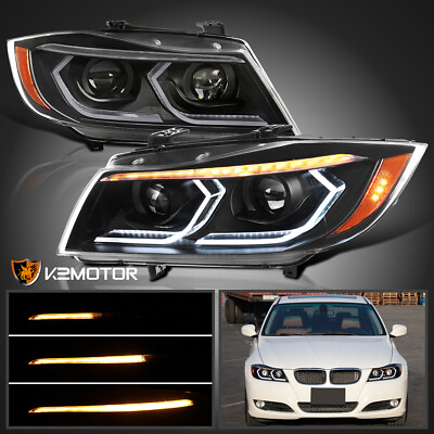 #ad Fits Black 2006 2011 BMW E90 91 325i 328i Sedan Projector Headlights 3D LED Tube $389.38