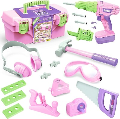 #ad Kids Tool Set Toddler Tool Set with Electric Toy Drill Box Pretend Play purple $37.83