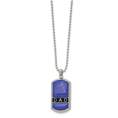 #ad Stainless Steel Polished Enameled Lapis DAD Dog Tag 22quot; Necklace $99.00
