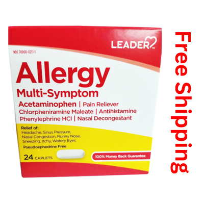 #ad Pack of 12 Leader Allergy Multi Symptom Acetaminophen Pain Reliever Caplets 24Ct $29.87