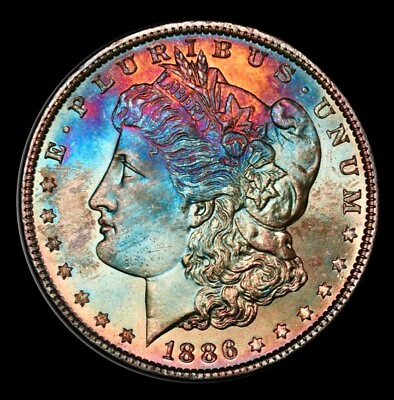 #ad 1886 P Morgan Dollar PCGS MS64 Gorgeous Blue Fire Orange Rainbow Toned w Vid $899.99