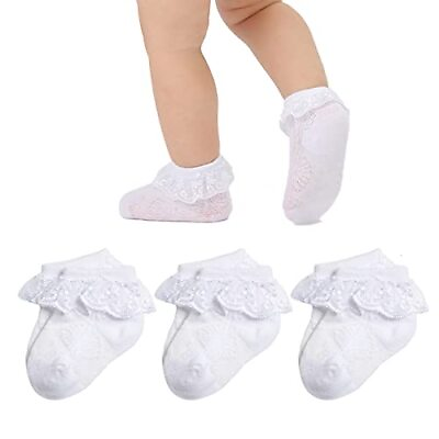 #ad Baby Lace Socks Newborn Girls Eyelet Lace Ruffle Frilly Ankle Socks Soft Cott... $17.62