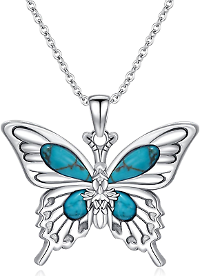 #ad Butterfly Necklace for Women 925 Sterling Silver Western Genuine Gemstone Turquo $158.78