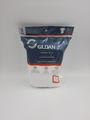 #ad 3 Pack Gildan Men#x27;s White Crew T Shirts Short Sleeve L Cotton Moisture Wicking $10.99