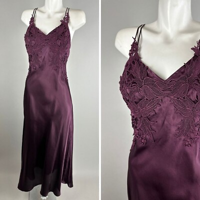 #ad Flora Nikrooz Bordeaux Maroon Strappy Long Nightgown Satin Dress Womens Medium $69.99