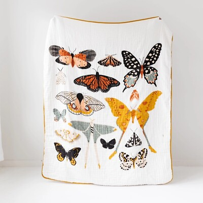 #ad New clementine kids large butterfly collector quilt 60x72 in 100% cotton muslin $65.00