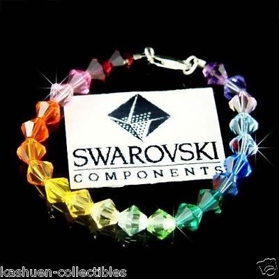 #ad RAINBOW CHAKRA made with Swarovski Crystal Sterling Silver Children Bracelet NEW $55.00