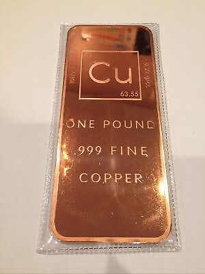 #ad #ad 1 One Pound .999 Copper Bullion Bar By Unique Metals $26.95
