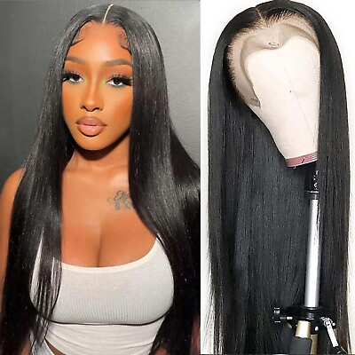 #ad #ad Natural Long Straight Lace Front Wigs Human Hair Pre Plucked Heat Safe Women $17.91
