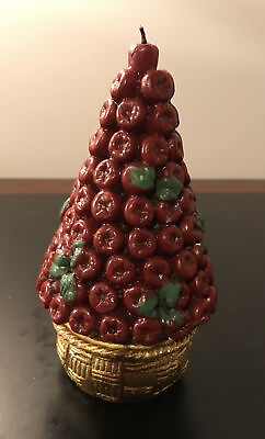 #ad Vintage Christmas Cherries 8” Tree Gold Base Novelty Candle Centerpiece Table $10.77