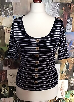 #ad Florence amp; Fred Stretchy Navy White Striped T shirt Top Size 18 GBP 3.00