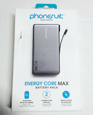 #ad NEW PhoneSuit Energy Core Max Fast 2.4A Battery Bank USB Power Bank 15000 mAh $17.05