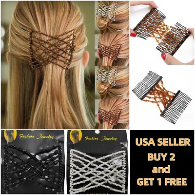 #ad Women Elastic Beads Banana Clip Hairpin Stretch Magic Hair Comb Clip Accessories $5.99