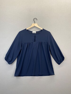 #ad Everly Womens Blue Blouse Long Sleeve Scoop Neck Drawstring Size Medium $12.50