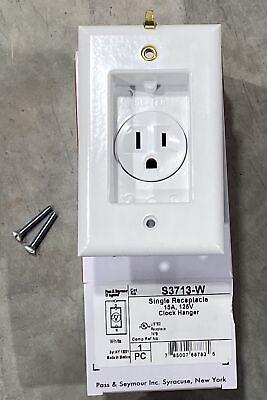 #ad Pass amp; Seymour S3713 W Single White Receptacle 15A 125V Clock Hanger Outlet NEW $11.75