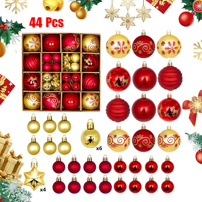 #ad 44Pcs Mixed Christmas Balls Baubles Xmas Tree Ornament Home Hanging Decoration $9.99
