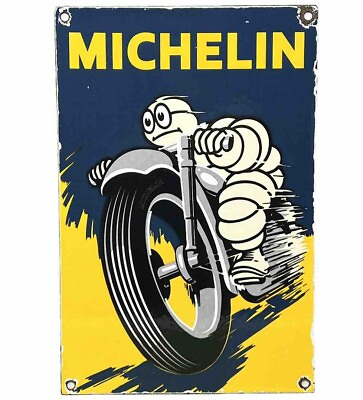 #ad VINTAGE MICHELIN MOTORCYCLE TIRES PORCELAIN SIGN GAS OIL CONTINENTAL GOOD YEAR $99.76