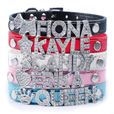 #ad Personalized Bling Rhinestone PU Leather Pet Dog Collars with Free Name Charm $8.99