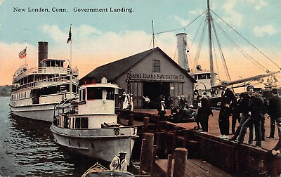 #ad Government Landing New London CT Early Postcard Used in 1916 $12.00