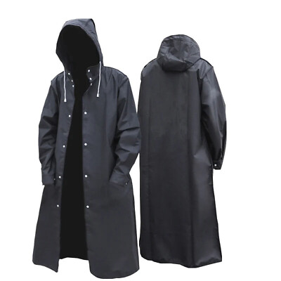 #ad Men Black Waterproof Long Raincoat Rain Coat Hooded Trench Jacket Outdoor Hiking $17.89
