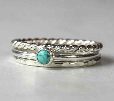 #ad Turquoise Ring Sterling Silver Turquoise Stacking Ring Set 3mm Turquoise $14.39
