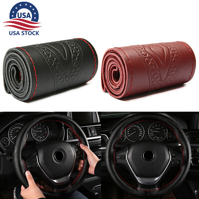 #ad Car Steering Wheel Cover Genuine Leather Universal Fit For 15quot; 15inch Car DIY $8.74