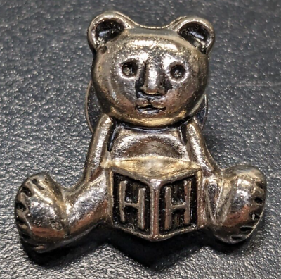 #ad Teddy Bear with Toy Letter Block Silver Tone Lapel Pin $11.99